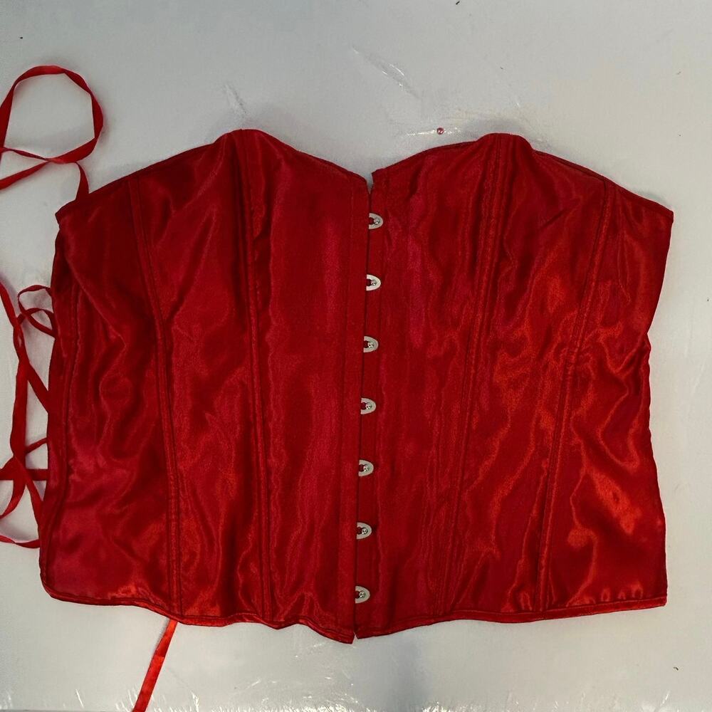 Red Satin Lace-Up Corset Bustier Top Plus Size Adjustable valentine coquette